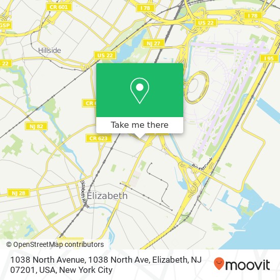 Mapa de 1038 North Avenue, 1038 North Ave, Elizabeth, NJ 07201, USA