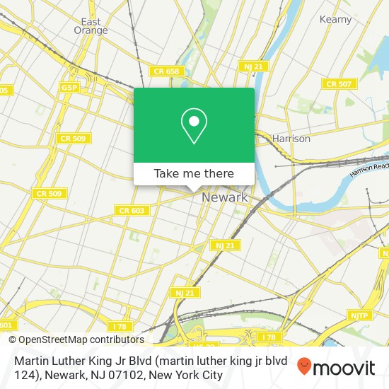 Mapa de Martin Luther King Jr Blvd (martin luther king jr blvd 124), Newark, NJ 07102