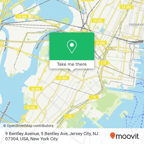 Mapa de 9 Bentley Avenue, 9 Bentley Ave, Jersey City, NJ 07304, USA