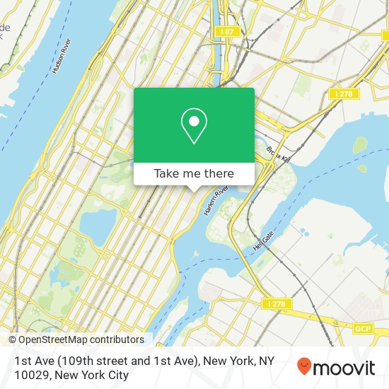 Mapa de 1st Ave (109th street and 1st Ave), New York, NY 10029