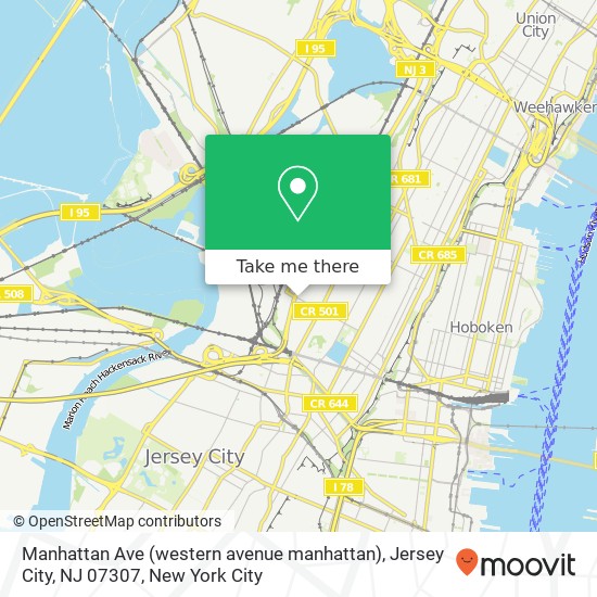 Mapa de Manhattan Ave (western avenue manhattan), Jersey City, NJ 07307