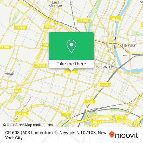 Mapa de CR-603 (603 hunterdon st), Newark, NJ 07103