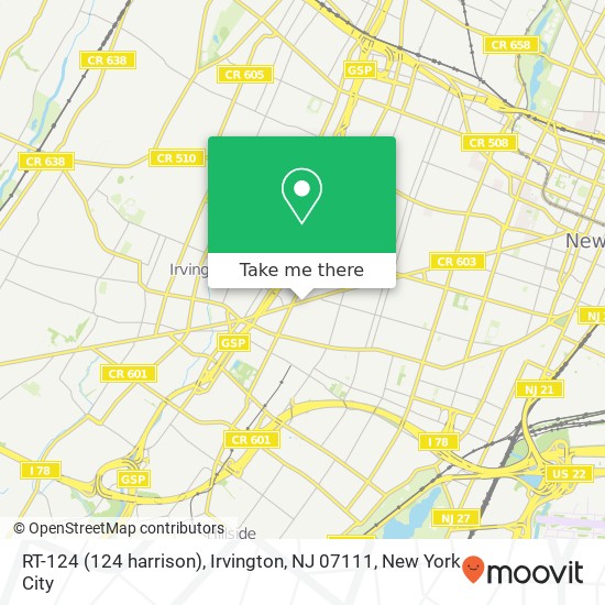 Mapa de RT-124 (124 harrison), Irvington, NJ 07111