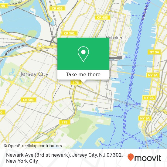 Mapa de Newark Ave (3rd st newark), Jersey City, NJ 07302