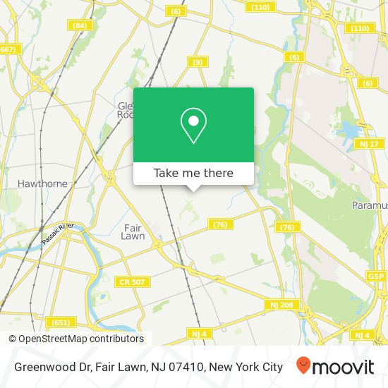 Mapa de Greenwood Dr, Fair Lawn, NJ 07410