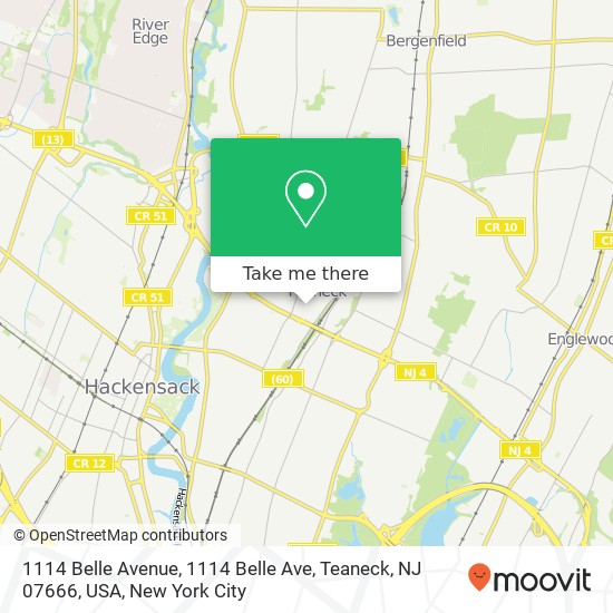 Mapa de 1114 Belle Avenue, 1114 Belle Ave, Teaneck, NJ 07666, USA