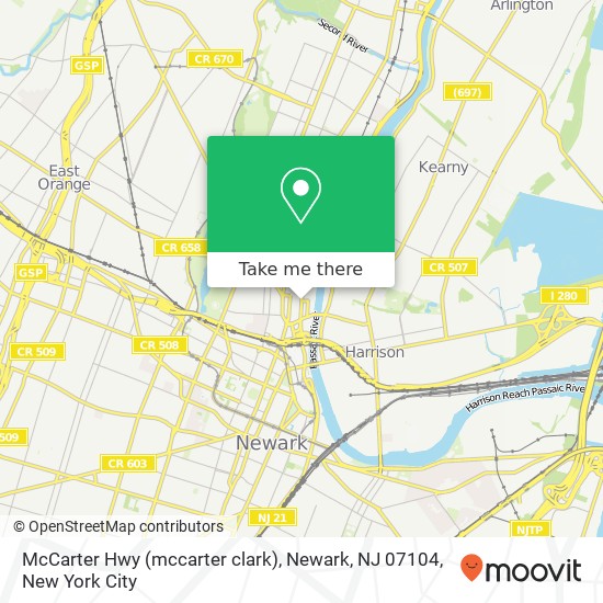 Mapa de McCarter Hwy (mccarter clark), Newark, NJ 07104