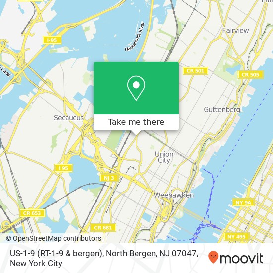 Mapa de US-1-9 (RT-1-9 & bergen), North Bergen, NJ 07047