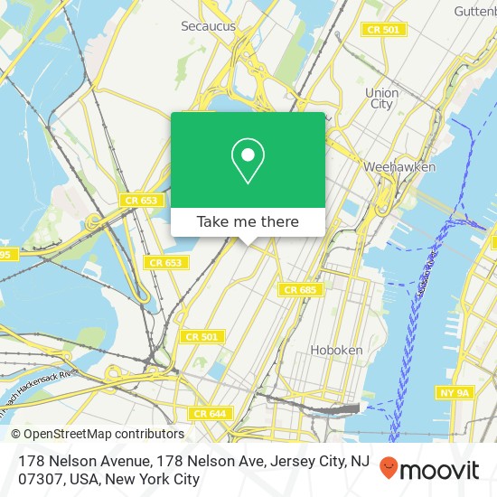 Mapa de 178 Nelson Avenue, 178 Nelson Ave, Jersey City, NJ 07307, USA