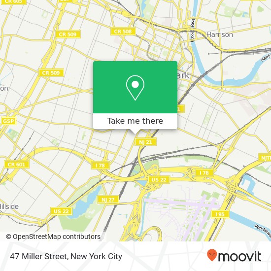 Mapa de 47 Miller Street, 47 Miller St, Newark, NJ 07114, USA