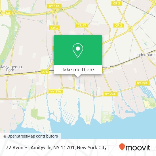 72 Avon Pl, Amityville, NY 11701 map