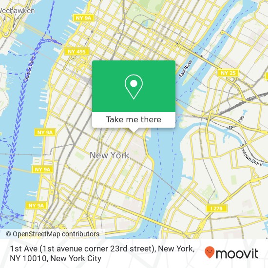Mapa de 1st Ave (1st avenue corner 23rd street), New York, NY 10010