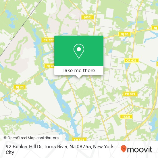 Mapa de 92 Bunker Hill Dr, Toms River, NJ 08755