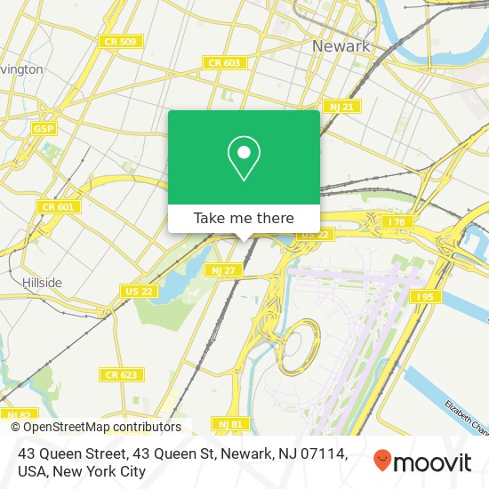 Mapa de 43 Queen Street, 43 Queen St, Newark, NJ 07114, USA