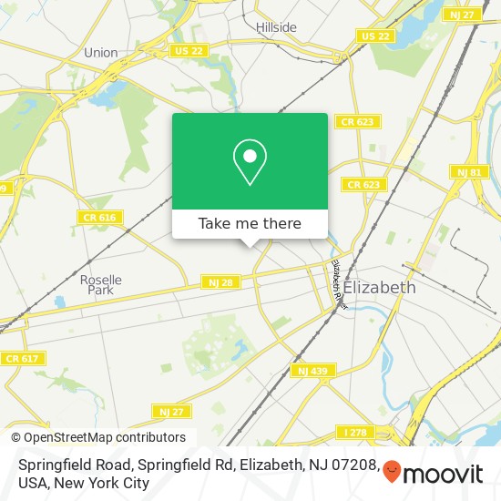 Springfield Road, Springfield Rd, Elizabeth, NJ 07208, USA map
