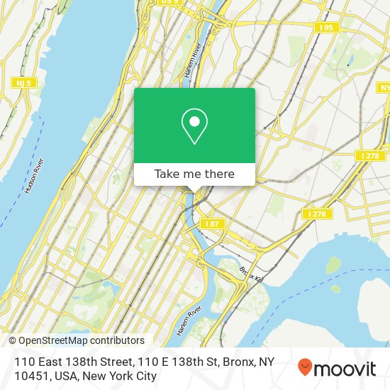 Mapa de 110 East 138th Street, 110 E 138th St, Bronx, NY 10451, USA