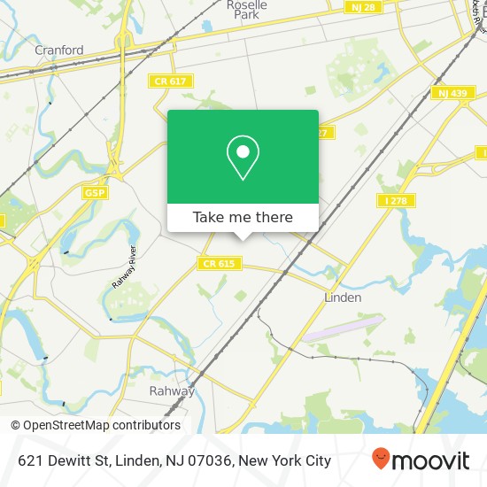 Mapa de 621 Dewitt St, Linden, NJ 07036