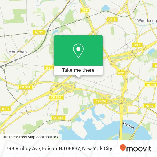 Mapa de 799 Amboy Ave, Edison, NJ 08837