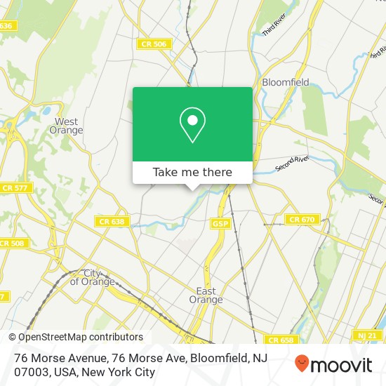 Mapa de 76 Morse Avenue, 76 Morse Ave, Bloomfield, NJ 07003, USA