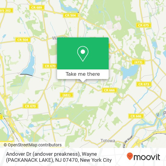 Mapa de Andover Dr (andover preakness), Wayne (PACKANACK LAKE), NJ 07470