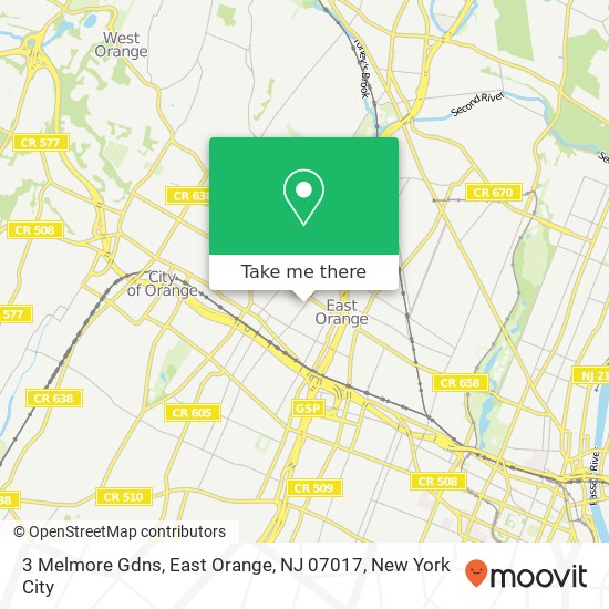 Mapa de 3 Melmore Gdns, East Orange, NJ 07017