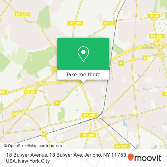 Mapa de 18 Bulwer Avenue, 18 Bulwer Ave, Jericho, NY 11753, USA