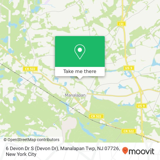 Mapa de 6 Devon Dr S (Devon Dr), Manalapan Twp, NJ 07726