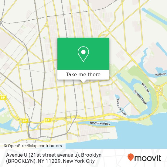 Mapa de Avenue U (21st street avenue u), Brooklyn (BROOKLYN), NY 11229