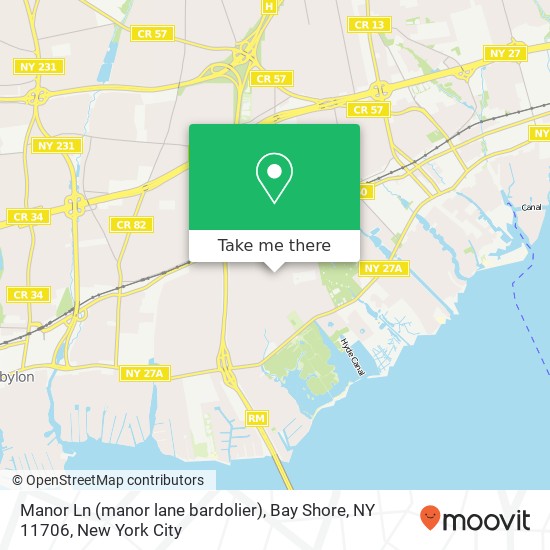 Mapa de Manor Ln (manor lane bardolier), Bay Shore, NY 11706