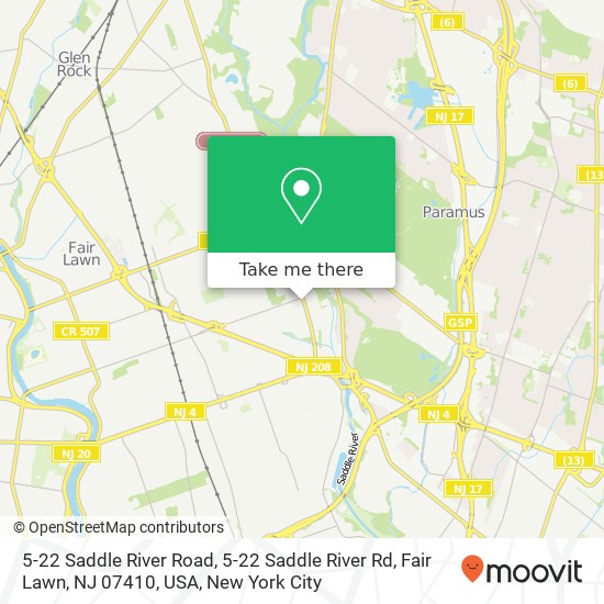 Mapa de 5-22 Saddle River Road, 5-22 Saddle River Rd, Fair Lawn, NJ 07410, USA