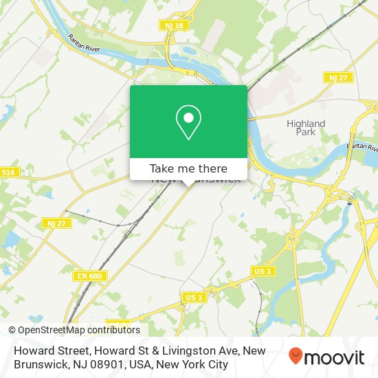 Mapa de Howard Street, Howard St & Livingston Ave, New Brunswick, NJ 08901, USA