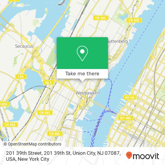 Mapa de 201 39th Street, 201 39th St, Union City, NJ 07087, USA