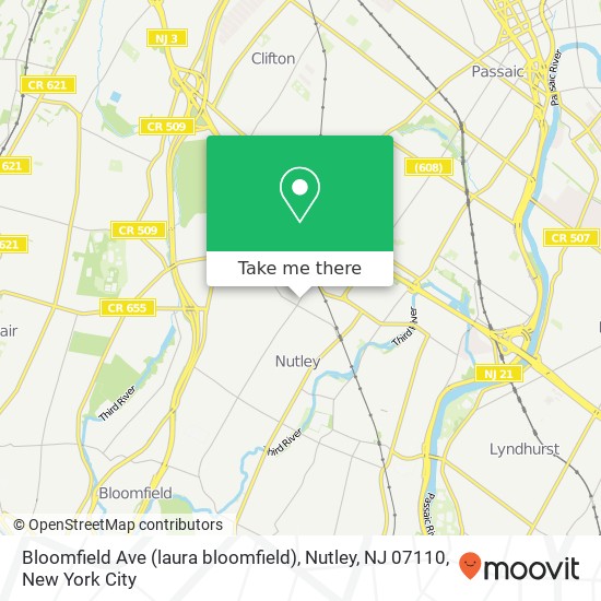 Mapa de Bloomfield Ave (laura bloomfield), Nutley, NJ 07110