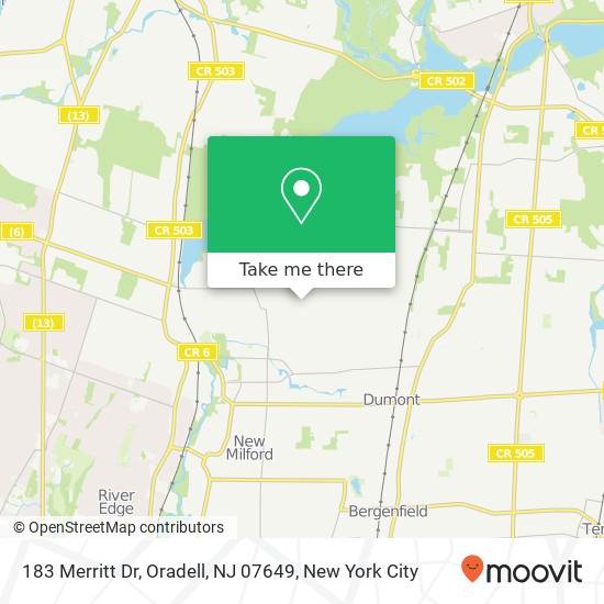Mapa de 183 Merritt Dr, Oradell, NJ 07649