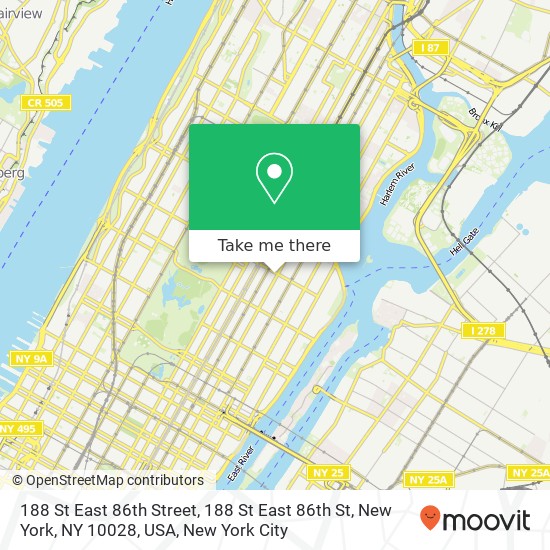 188 St East 86th Street, 188 St East 86th St, New York, NY 10028, USA map