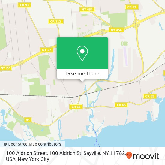 Mapa de 100 Aldrich Street, 100 Aldrich St, Sayville, NY 11782, USA