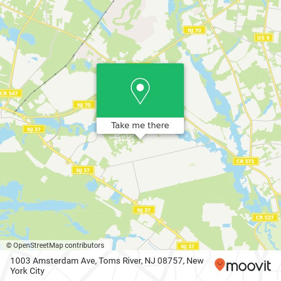 Mapa de 1003 Amsterdam Ave, Toms River, NJ 08757