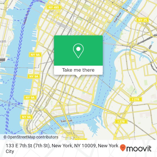 Mapa de 133 E 7th St (7th St), New York, NY 10009