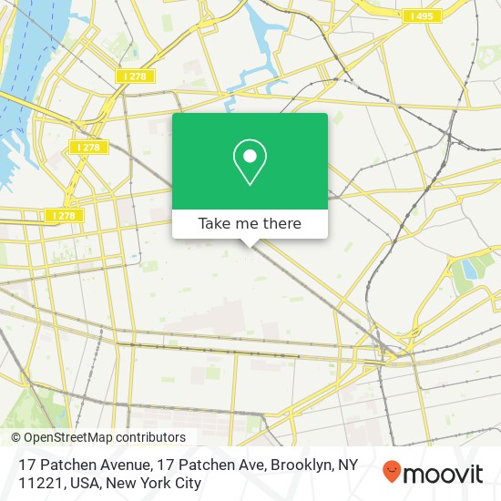 Mapa de 17 Patchen Avenue, 17 Patchen Ave, Brooklyn, NY 11221, USA