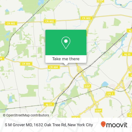 S M Grover MD, 1632 Oak Tree Rd map