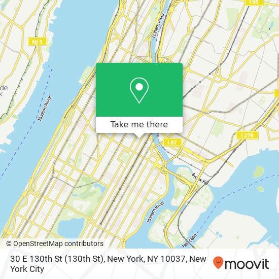 Mapa de 30 E 130th St (130th St), New York, NY 10037