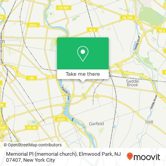 Mapa de Memorial Pl (memorial church), Elmwood Park, NJ 07407