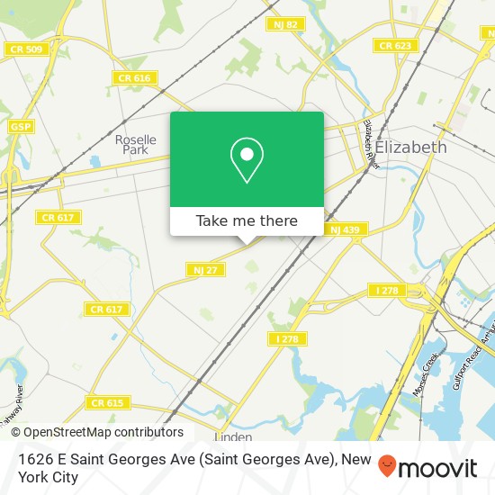 Mapa de 1626 E Saint Georges Ave (Saint Georges Ave), Linden, NJ 07036