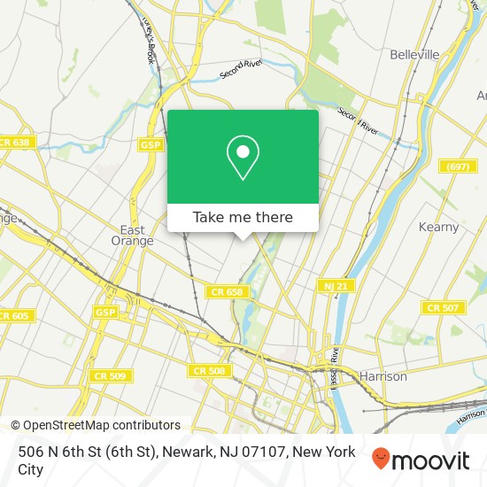Mapa de 506 N 6th St (6th St), Newark, NJ 07107
