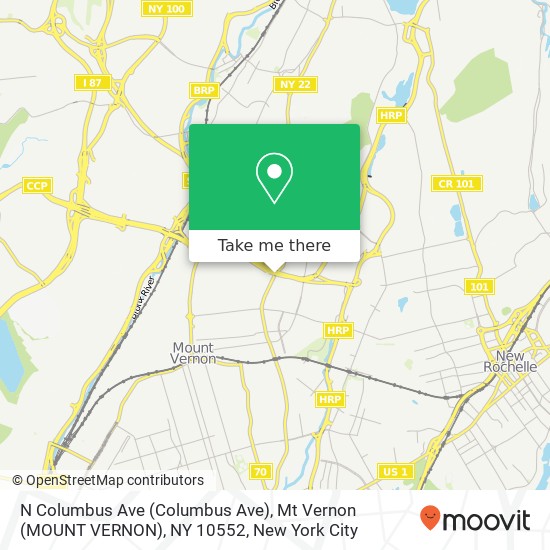 Mapa de N Columbus Ave (Columbus Ave), Mt Vernon (MOUNT VERNON), NY 10552