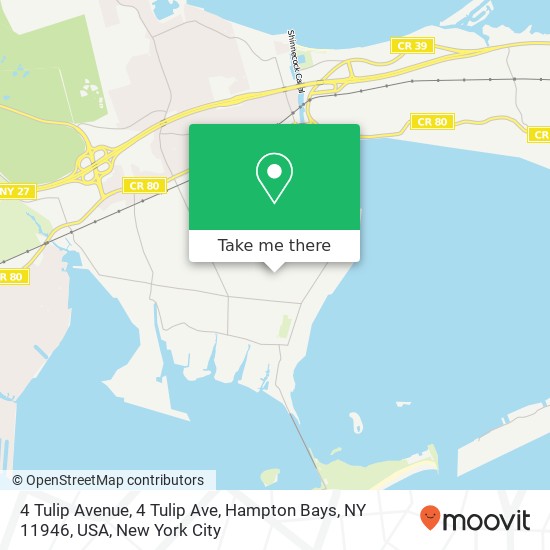 Mapa de 4 Tulip Avenue, 4 Tulip Ave, Hampton Bays, NY 11946, USA