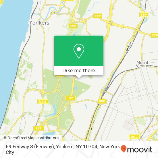 Mapa de 69 Fenway S (Fenway), Yonkers, NY 10704