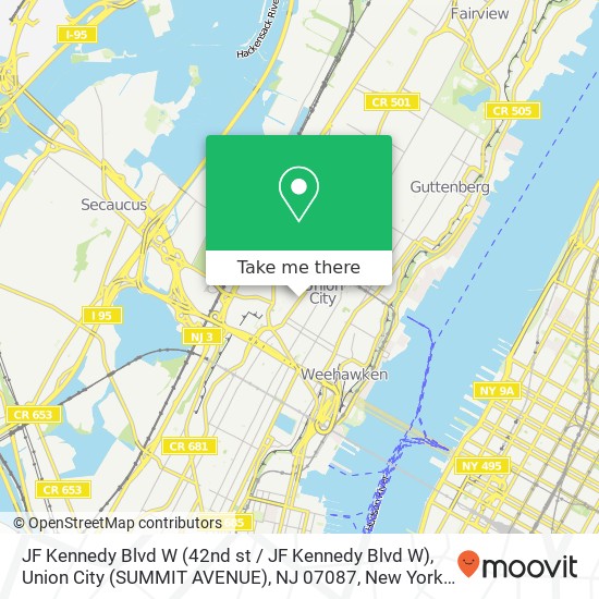 Mapa de JF Kennedy Blvd W (42nd st / JF Kennedy Blvd W), Union City (SUMMIT AVENUE), NJ 07087