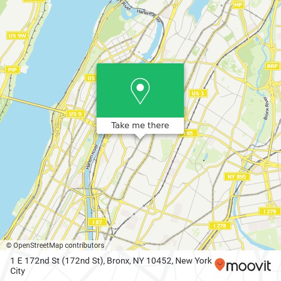 Mapa de 1 E 172nd St (172nd St), Bronx, NY 10452