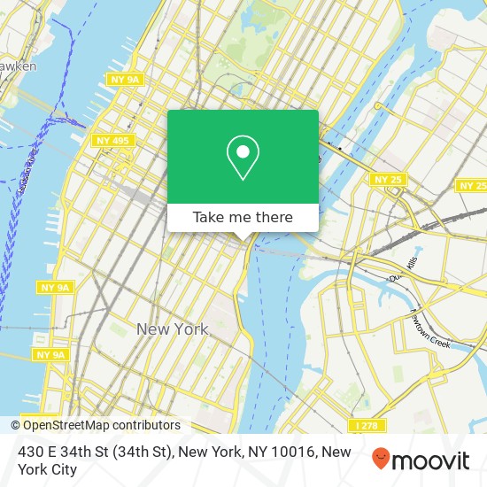 Mapa de 430 E 34th St (34th St), New York, NY 10016